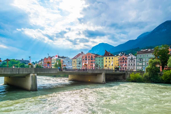 Maisons Colorées Bord Rivière Inn Innsbruck Autriche — Photo