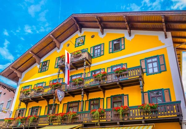 Colorful Facades Houses Austrian City Zell See — Zdjęcie stockowe