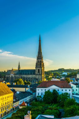 Linz cityscape ile yeni bir katedral, Avusturya