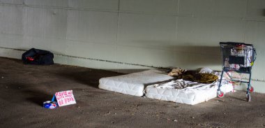 Berlin 'deki evsiz biri mütevazı evini köprünün altına inşa etti. Matress, alışveriş arabası ve yiyecek bağışı için imza tek ekipman..
