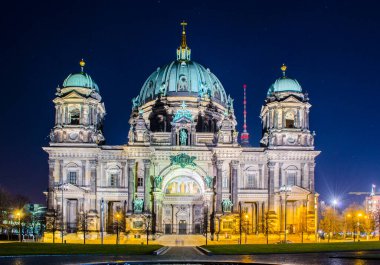 night view of berliner dom cathedral in berlin.