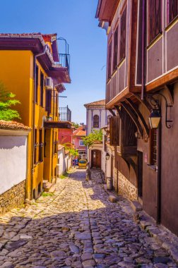View of a narrow street in the historical part of Bulgarian city Plovdi