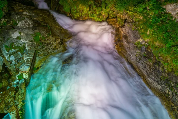 Night View Waterfall Austrian City Bad Gastein — Fotografia de Stock