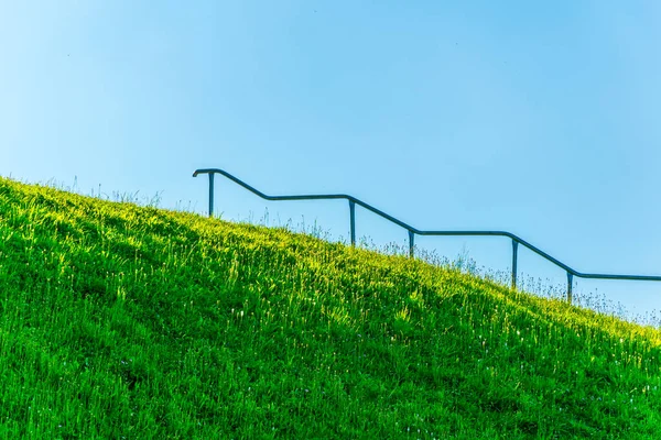 Vista Una Barandilla Sobre Césped Verde — Foto de Stock