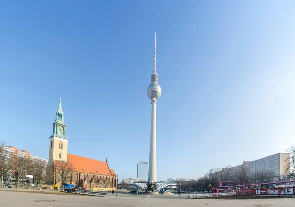 Λεπτομέρεια Του Αγίου Marienkirche Fernsehturm Πύργος Τηλεόρασης Στο Βερολίνο — Φωτογραφία Αρχείου