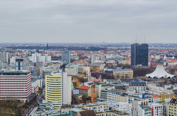 Aerial view of berlin from the top of skyscraper on potzdamer platz.