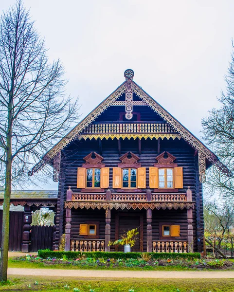 Casa Decorada Madeira Típica Colônia Russa Alexandrowka Cidade Alemã Potsdam — Fotografia de Stock