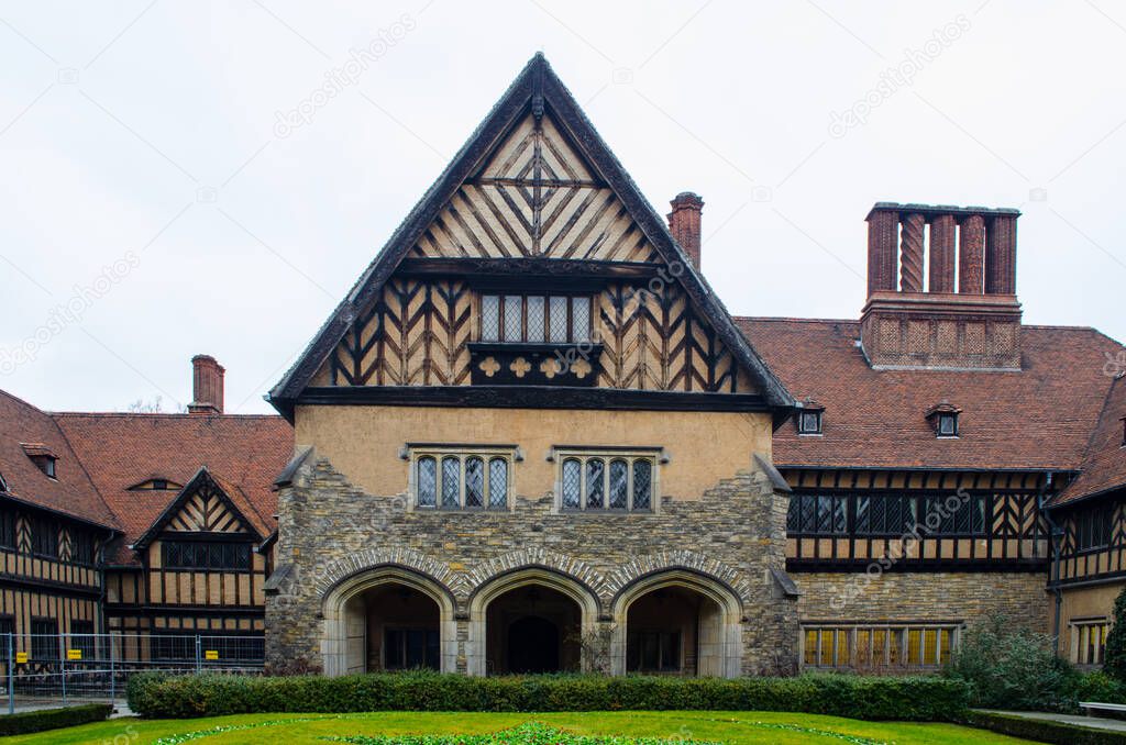 view of cecilienhof palace in potsdam, where stalin, churchill and truman held conference determining post second world war division of europe.