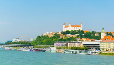 View of the cathedral of saint martin and Bratislava Castle over danube river in Slovakia