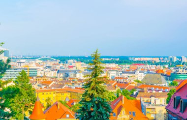 Slovakya başkentinin hava manzarası Köle Tepesi 'nden alınan bratislava