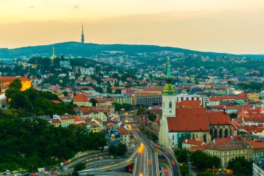 aerial view of the saint martin cathedral in Bratislava, Slovakia during sunset