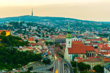 aerial view of the saint martin cathedral in Bratislava, Slovakia during sunset