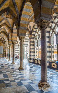view of beautiful cathedral in italian city amalfi