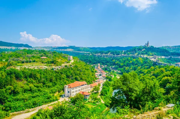 Aerial View Veliko Tarnovo Dominated Tsarevets Fortres — Fotografia de Stock