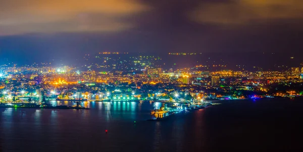 Нічний Вид Індустріальну Частину Порту Варни Болгарії — стокове фото
