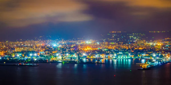 Vista Nocturna Parte Industrial Del Puerto Varna Bulgaria —  Fotos de Stock