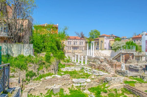 Plovdiv, Bulgaristan tarihi kent Odeon ile antika Forum.