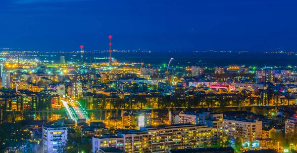 Night View Illuminated Bulgarian City Plovdiv Taken Top Hill — Foto de Stock