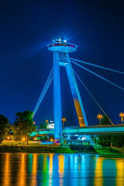 Night View Illuminated Snp Bridge Danube Bratislava — Stock Photo, Image