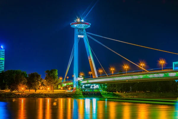 Night View Illuminated Snp Bridge Danube Bratislava — Stock Photo, Image