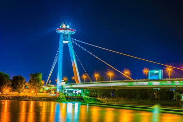 Night View Illuminated Snp Bridge Danube Bratislava — Stock Photo, Image