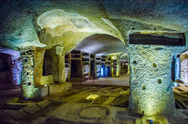 View Interior Famous Tourist Attraction Naples Catacombs Saint Gennaro — Stock Photo, Image