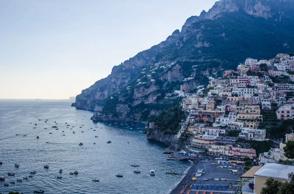 View Italian City Positano Situated Amalfi Coast Summer Sunset — Foto Stock