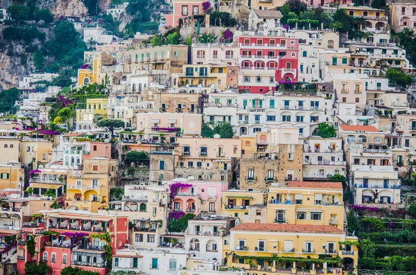 View Italian City Positano Situated Amalfi Coast Summer Sunset — Foto Stock