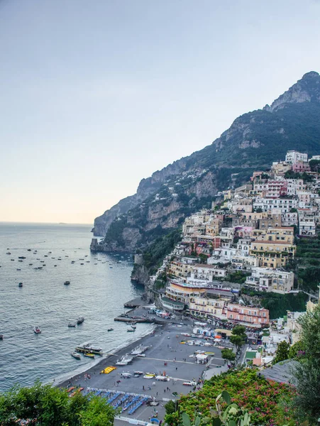 View Italian City Positano Situated Amalfi Coast Summer Sunset — Foto Stock