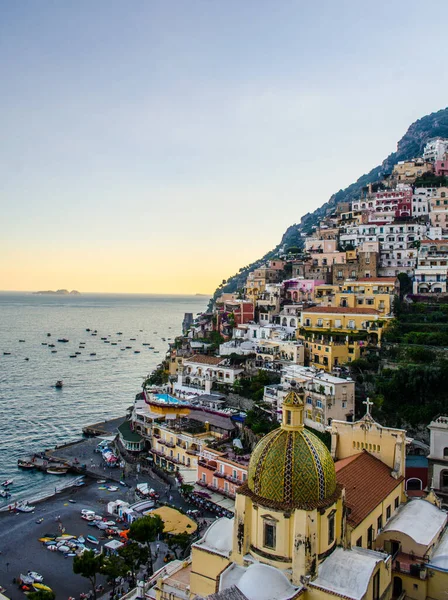 View Italian City Positano Situated Amalfi Coast Summer Sunset — Foto Stock