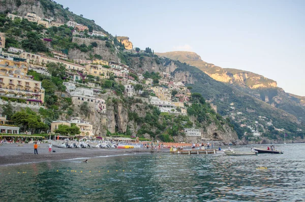 View Italian City Positano Situated Amalfi Coast Summer Sunset — Fotografia de Stock