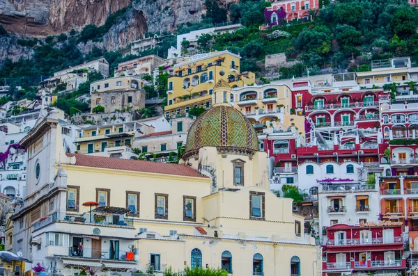 View Italian City Positano Situated Amalfi Coast Summer Sunset — стокове фото