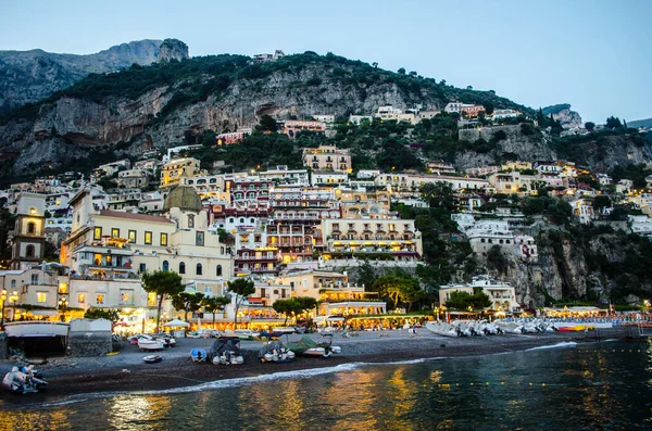 View Italian City Positano Situated Amalfi Coast Summer Sunset — Fotografia de Stock