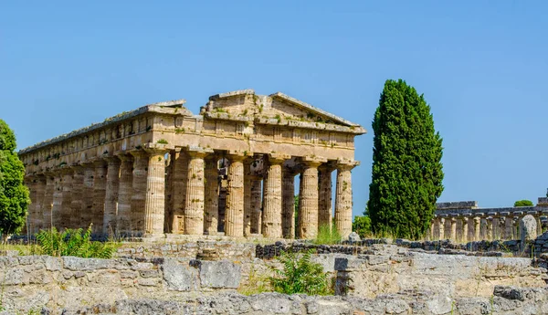 Szczegółowy Widok Świątyni Nettuno Znajduje Się Starożytnym Kompleksie Ruin Paestum — Zdjęcie stockowe