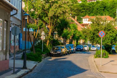 View of a narrow street in historical center of the hungarian town esztergom