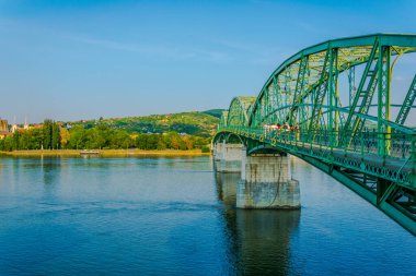 View of the Maria Valeria bridge over danube river in esztergom, Hungary