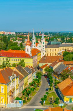aerial view of the hungarian city esztergom including spires of the saint ignac church