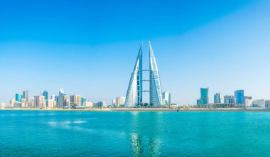 Manama silueti Dünya ticaret merkezi binası, Bahreyn hakim.
