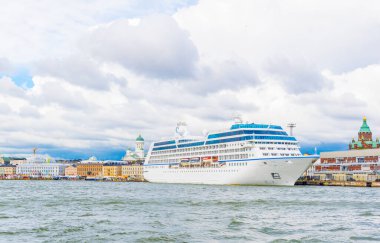 view of a cruise ship anchoring in the port of Helsinki, Finland