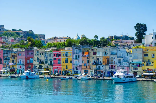 Italain Island Procida Famous Its Colorful Houses Ancient Fortress Overlooking — стоковое фото