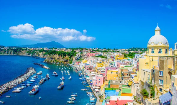 Isla Procida Italiana Famosa Por Colorido Puerto Deportivo Pequeñas Calles — Foto de Stock