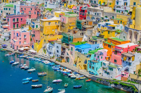 Isla Procida Italiana Famosa Por Colorido Puerto Deportivo Pequeñas Calles — Foto de Stock