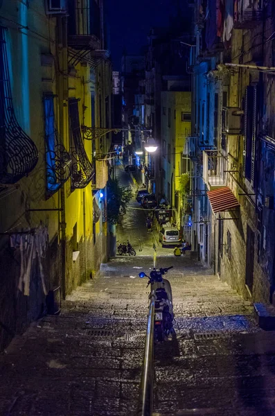 Night View Illuminated Street Leading Historical Center Italian City Naples — Stock Photo, Image