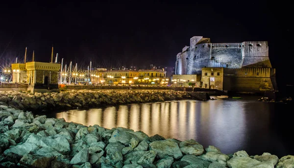 Night View Illuminated Castel Dell Ovo Egg Castle Medieval Fortress — стоковое фото