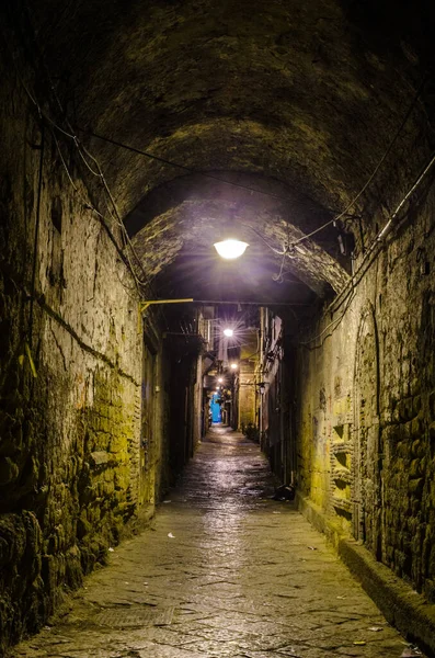 Night View Illuminated Street Leading Historical Center Italian City Naples — ストック写真