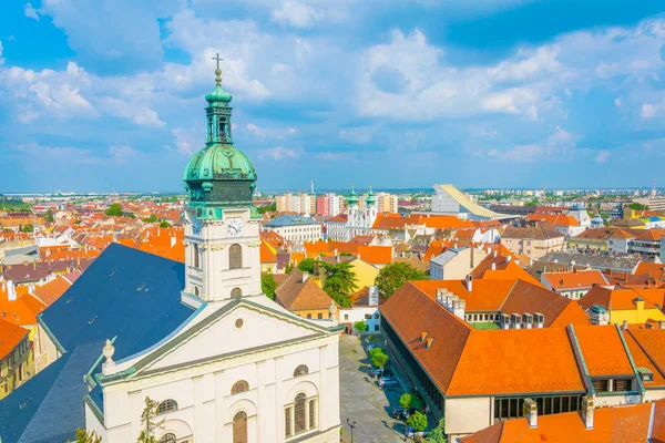Aerial View White Building Roman Cathedral Gyor Hungary — 스톡 사진