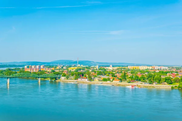 Aerial View Slovakian City Sturovo Maria Valeria Bridge Connecting Slovakia — Stockfoto