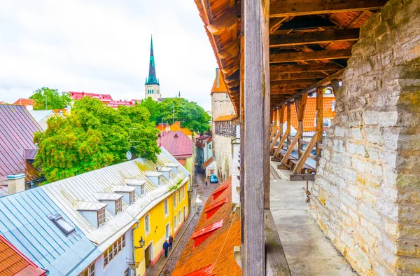 Eski Estonya 'yı çevreleyen ortaçağ kalesinin surlarından Tallin' in havadan görünüşü