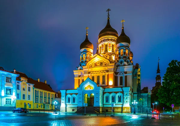 Night View Alexander Nevski Russian Orthodox Cathedral Toompea Part Tallin — Zdjęcie stockowe