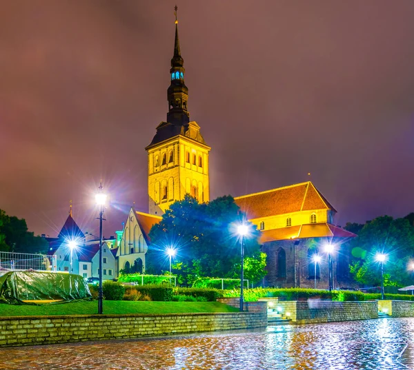Night View Nicholas Church Tallinn Estoni — Stok fotoğraf